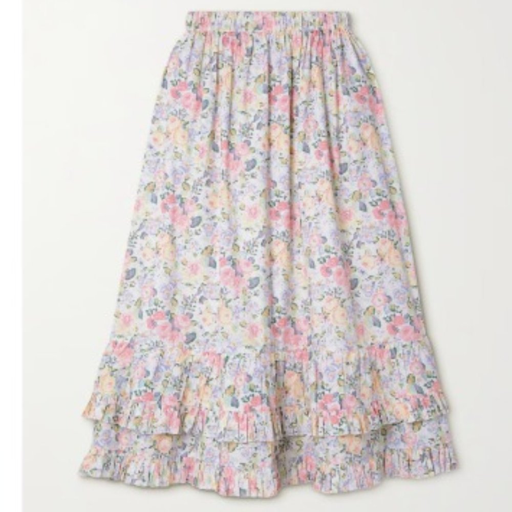 BATSHEVA + Laura Ashley Pembroke Ruffled Tiered Floral-print Cotton-poplin Midi